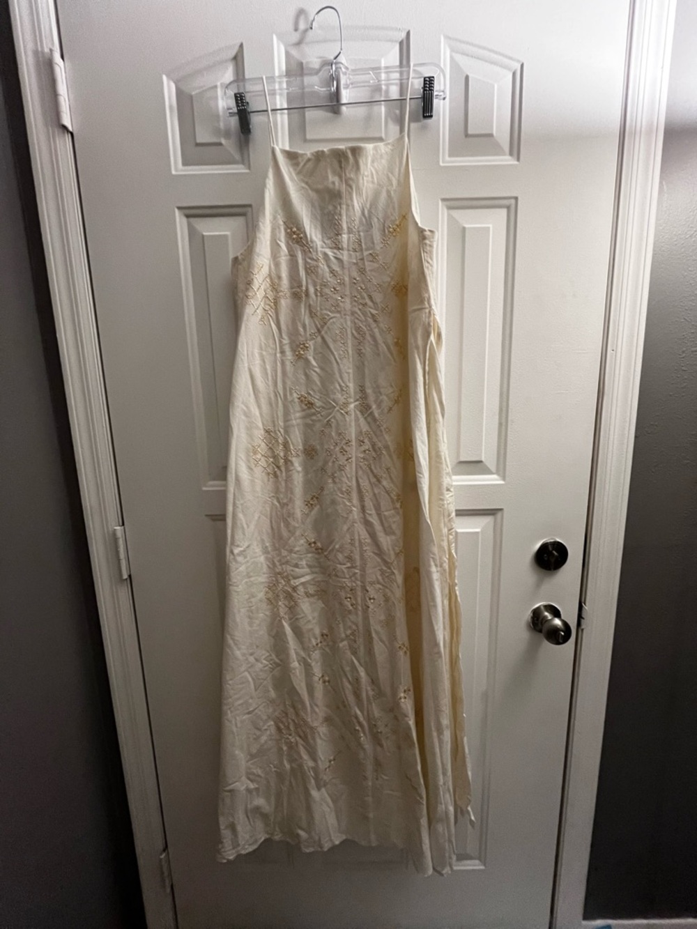 SUKKA CITTA Cream Maxi Slip Dress with Gold Embroidered Detail NWT